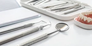Dental implant model and tools for a dentist meeting certification requirements.