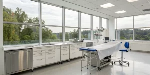 Clinical setup for a hands-on guided implant surgery course for dentists.