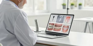 Dentist learns dental implant placement and restoration with an online course.