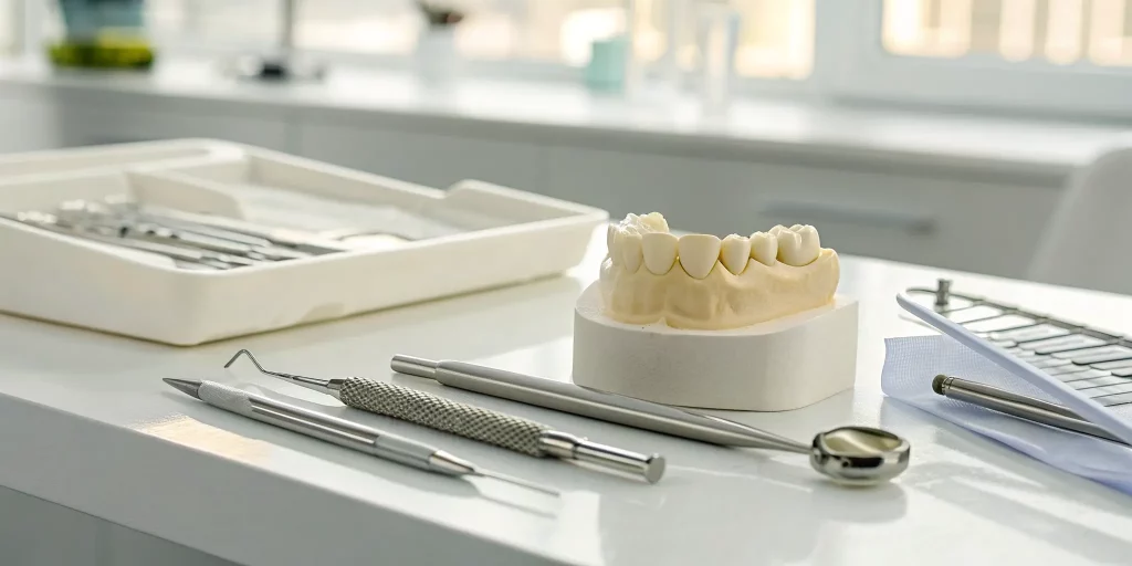 Dental implant model for online training covering surgical extraction and bone grafting techniques.
