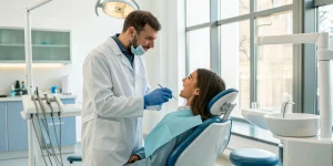 Dentist enrolled in a live patient implant course placing a dental implant.