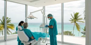 A live patient dental implant course for continuing education at a Cancun clinic.