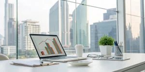 Laptop showing data and charts from a growth marketing bootcamp.
