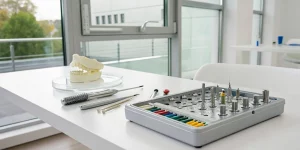 Hands-on surgical kit and jaw model for a guided implant placement course.