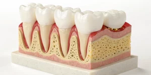 A dental model showing socket grafting techniques used to prepare for dental implants.