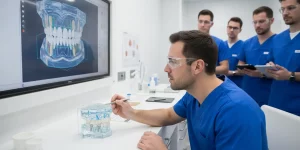 Dentist planning an implant provisional restoration