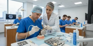 Dentist comparing mini residency vs weekend implant course training